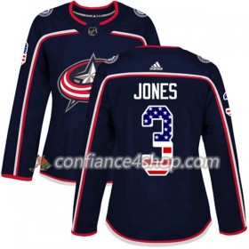 Adidas Maillot de Hockey Columbus Blue Jackets Seth Jones 3 2017-2018 Bleu Marine USA Flag Fashion Authentic - Femme